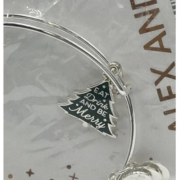 Alex and Ani EAT, DRINK, AND BE MERRY Shiny Silver Charm Bangle Bracelet New - Picture 1 of 13